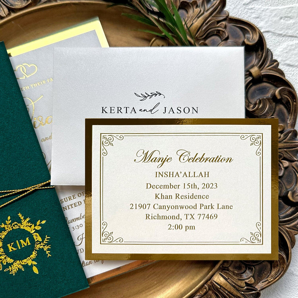 Vintage Jungle Green and Gold Wedding Invitation, Luxury Gold Foil Double-layer Wedding Invitation, Personalized Monogram Foiled Cover, Gold RSVP Wedding Ceremony Supplies Picky Bride