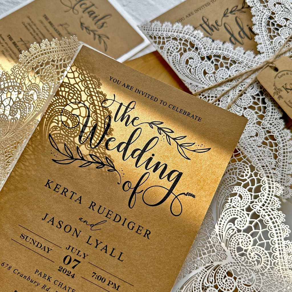 Vintage Lace Wedding Invitation Set, Rustic Wedding Invites with RSVP Cards, Detail Cards Wedding Ceremony Supplies Picky Bride