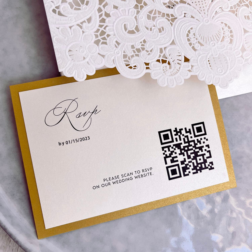 White and Gold Pocket Wedding Invitation Set, Laser Cut Embossed Wedding Invitations, Minimalist Calligraphy Invites Wedding Ceremony Supplies Picky Bride