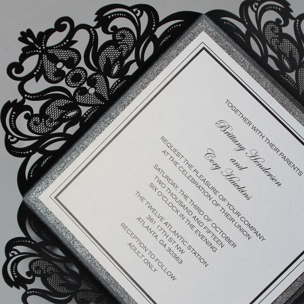 15 x 15cm Black Invitation for Luxury Wedding Theme Bridal Shower Invitation Cards Business Invited Silver Glitter Paper Picky Bride