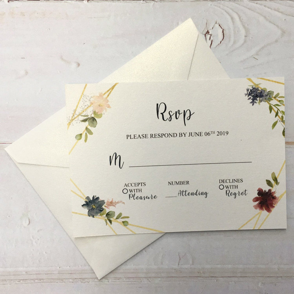 3D Yellow Gold Invitations with RSVP Cards, Couple Wedding Invite Cards Picky Bride