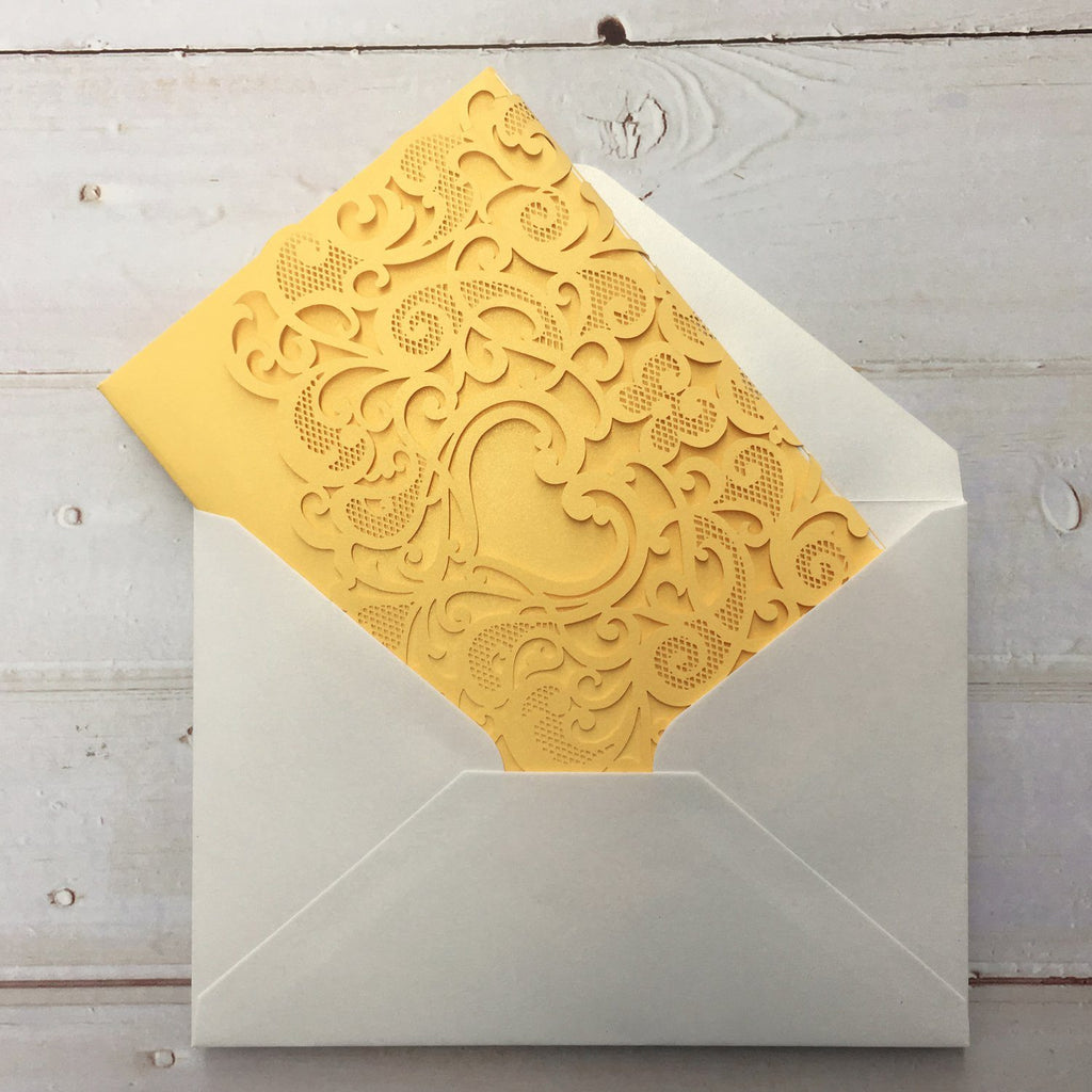 3D Yellow Gold Invitations with RSVP Cards, Couple Wedding Invite Cards Picky Bride