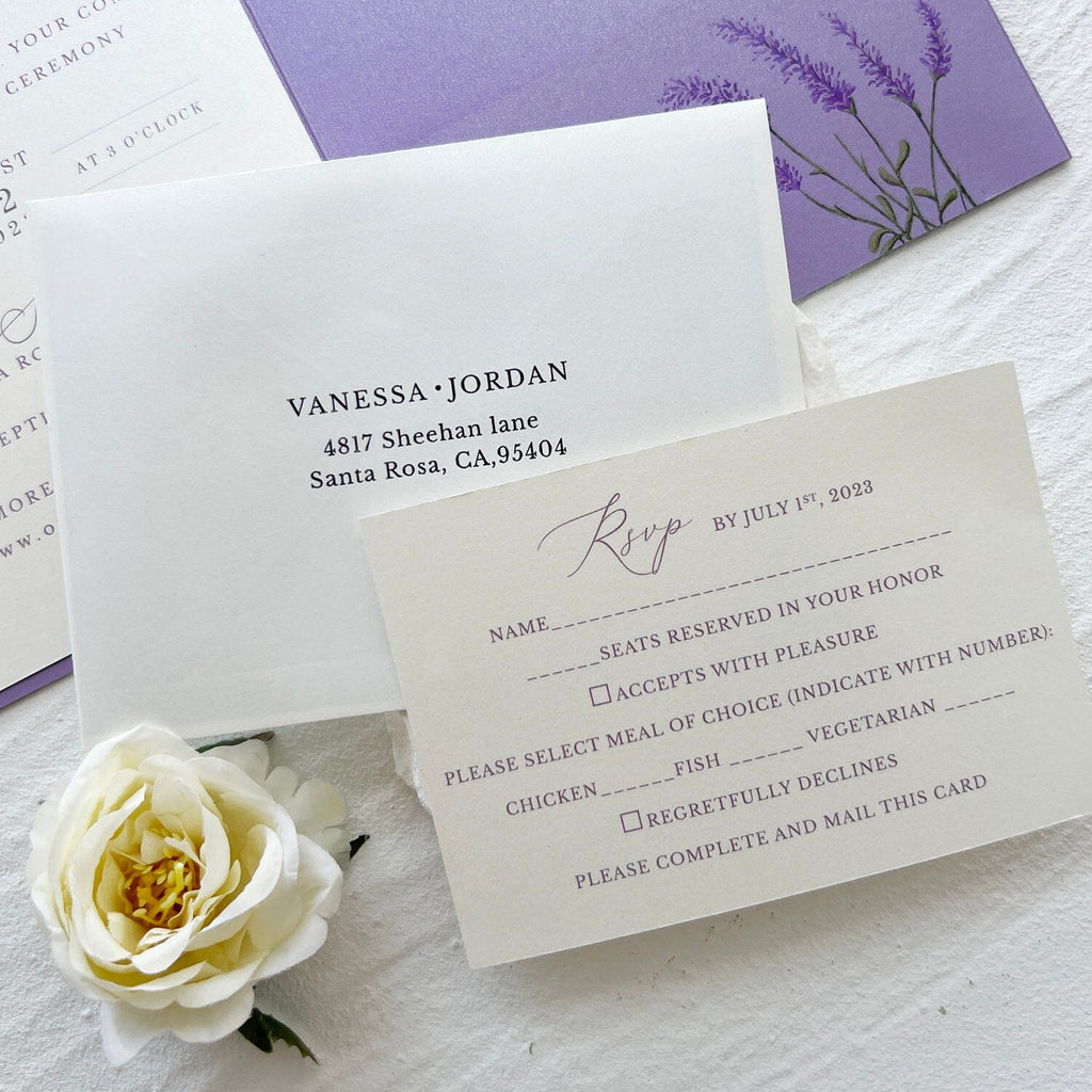 5x7 inches Pocket Wedding Invites, Lavender Detail Card with Printed Envelopes, Purple Wedding Invitation Set Wedding Ceremony Supplies Picky Bride 