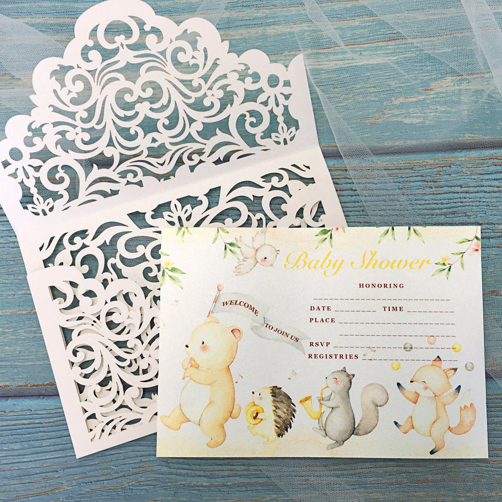 Baby Shower Invitations, Woodland Animals with Envelopes, Blank Fill in 5x7 Cards, Perfect for Baby Boys and Baby Girls Picky Bride