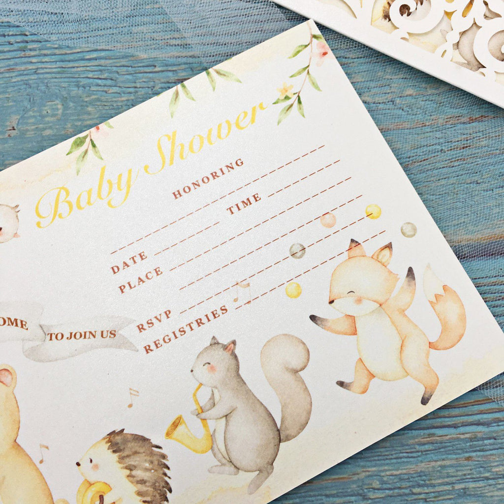 Baby Shower Invitations, Woodland Animals with Envelopes, Blank Fill in 5x7 Cards, Perfect for Baby Boys and Baby Girls Picky Bride