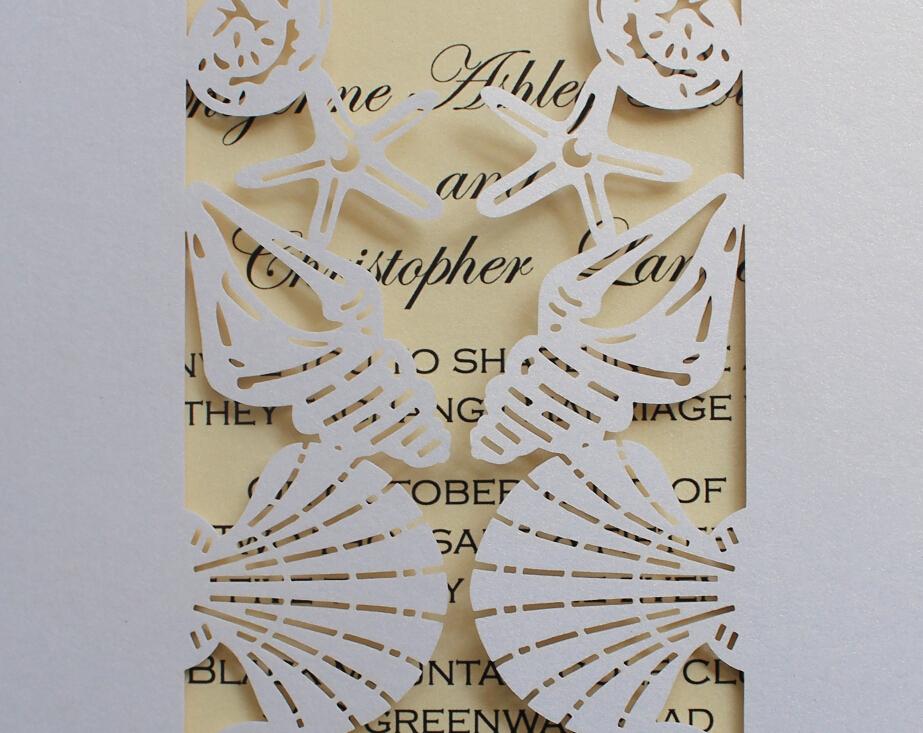 Beach Wedding Invitation with Shells Starfish Design by Picky Bride Picky Bride