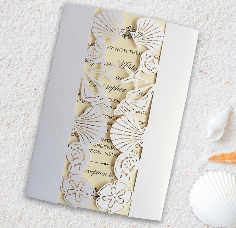 Beach Wedding Invitation with Shells Starfish Design by Picky Bride Picky Bride