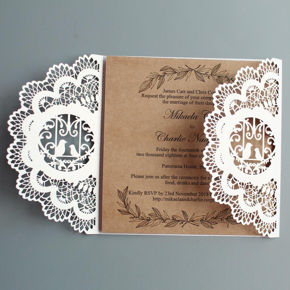 Birdcage Vintage Kraft Paper Invitations Wedding Invite Cards Picky Bride