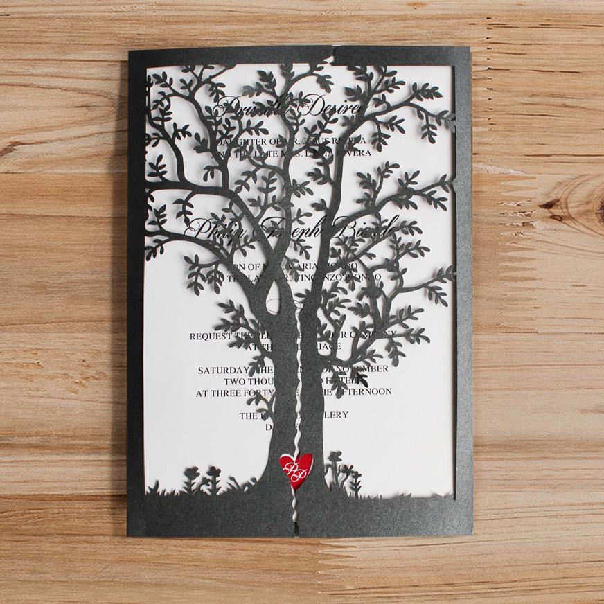 Black Tree Invitations, Red Heart Wedding Invite Cards Picky Bride 