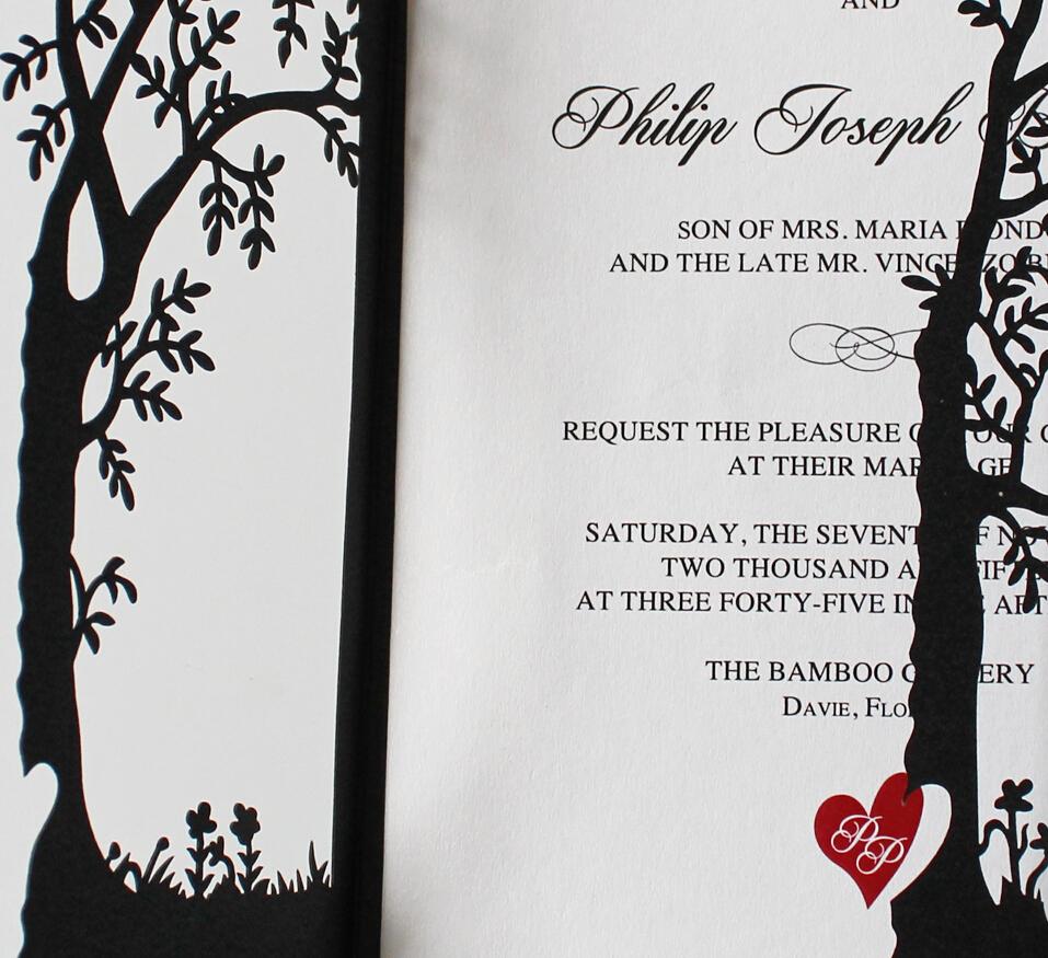 Black Tree Invitations, Red Heart Wedding Invite Cards Picky Bride