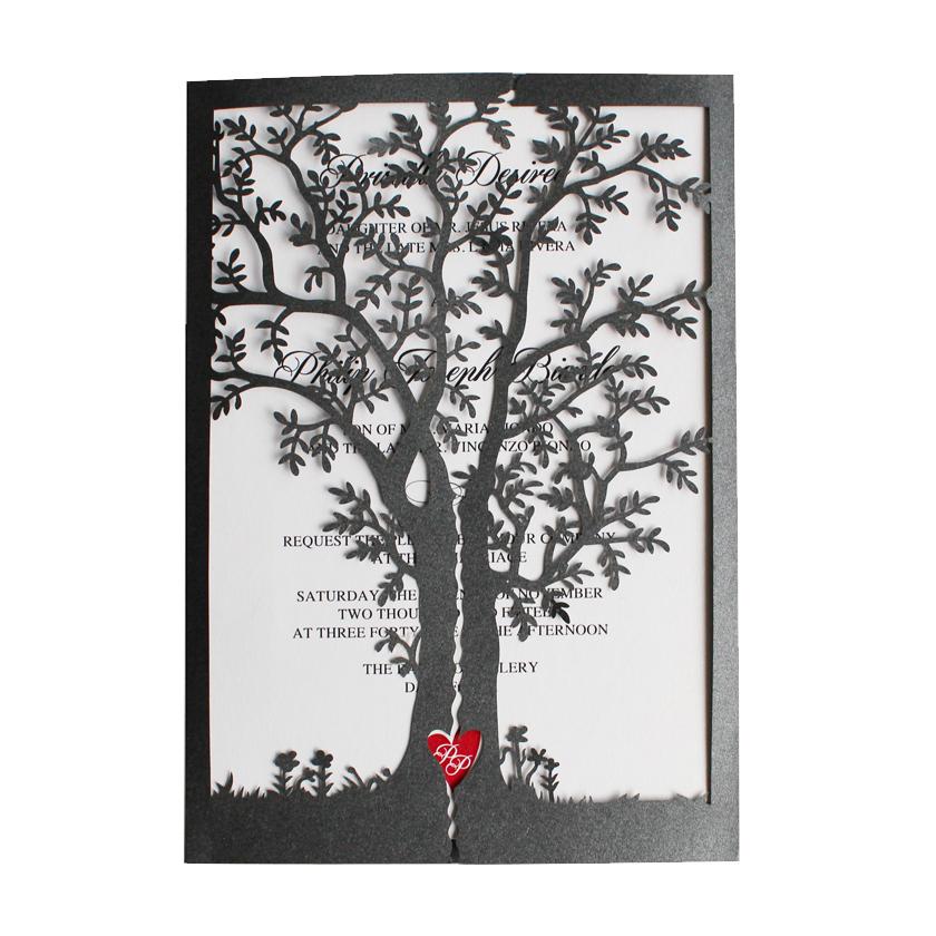 Black Tree Invitations, Red Heart Wedding Invite Cards Picky Bride 