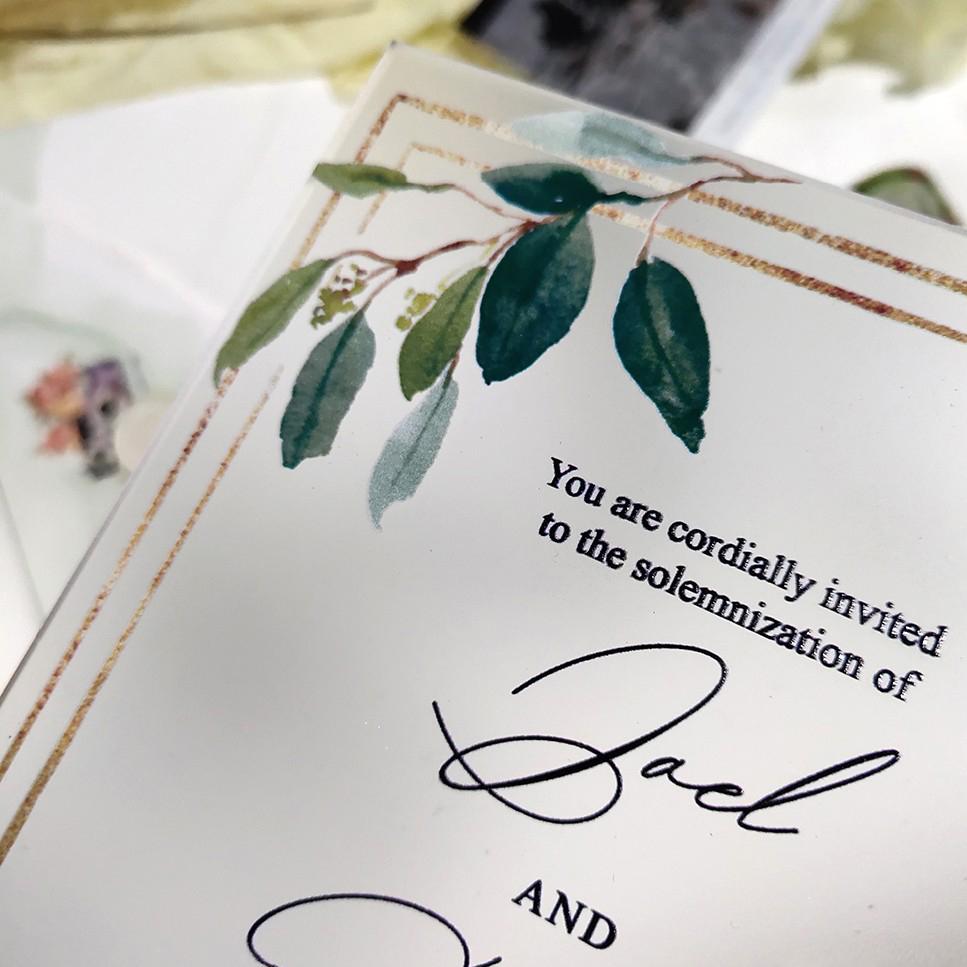 Botanical Frosted Acrylic Wedding Invitations with Envelopes, Customized Invite Wording Picky Bride