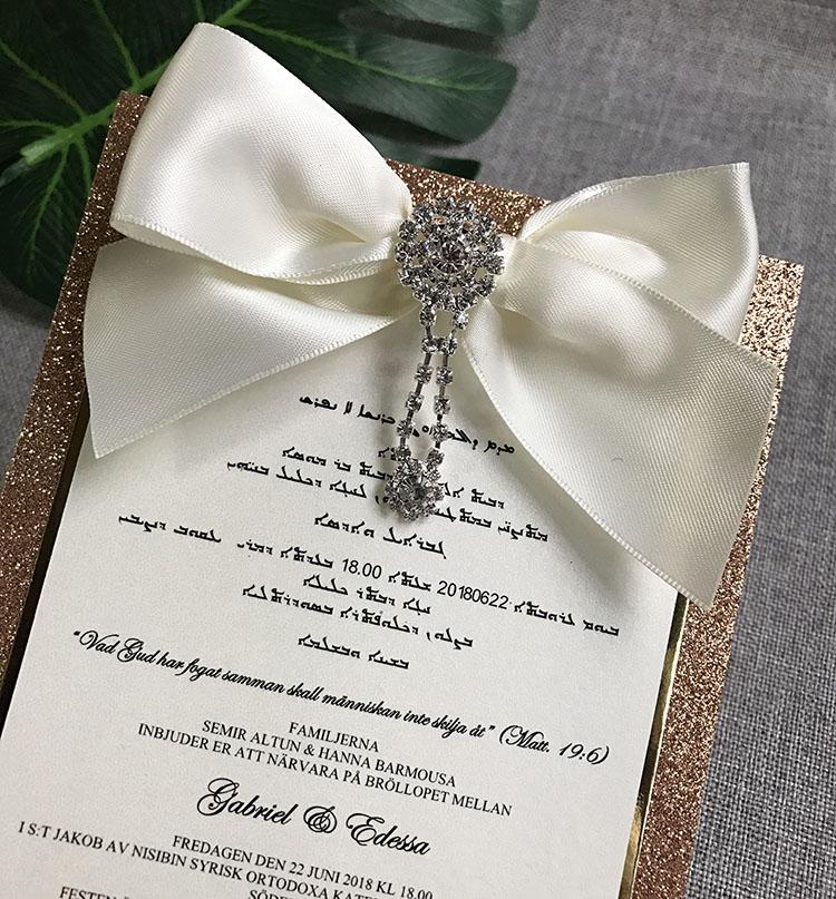 Boxed Wedding Invitations Modern Calligraphy Invitation for Wedding Gold Glitter Invites with Ribbon Picky Bride