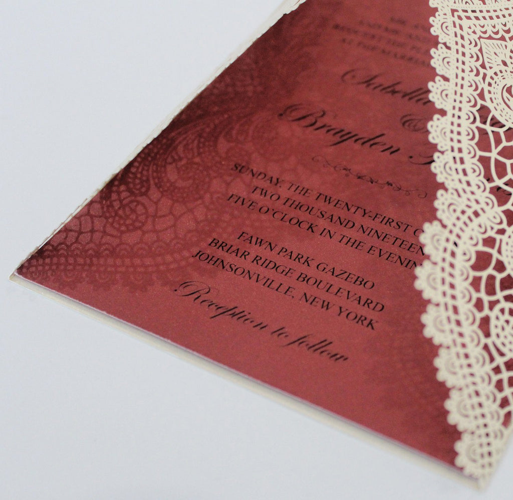 Burgundy Laser Cut Wedding Invite Cards with Envelopes Picky Bride