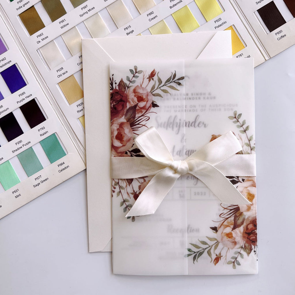 Burgundy Vellum Wedding Invitations with Envelopes, Personalised Elegant Wedding Cards Party & Celebration Picky Bride