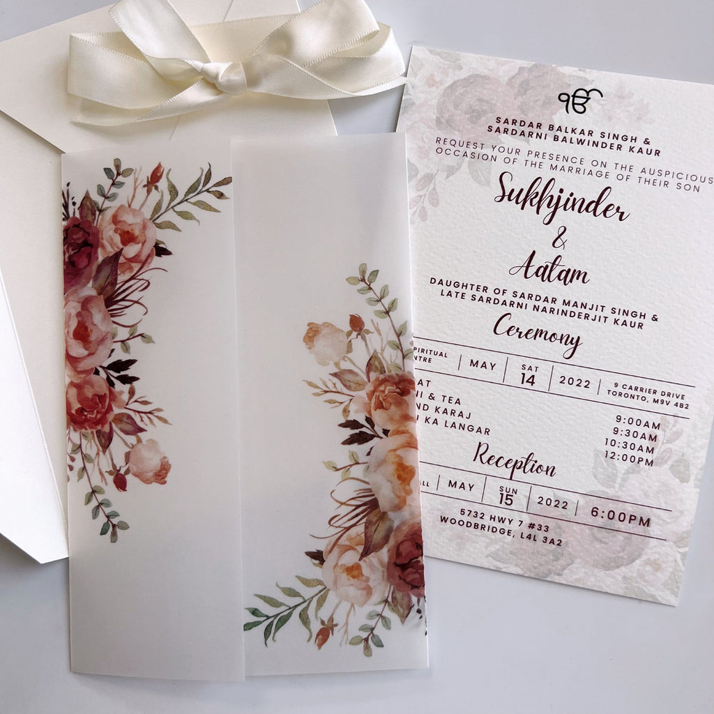 Burgundy Vellum Wedding Invitations with Envelopes, Personalised Elegant Wedding Cards Party & Celebration Picky Bride