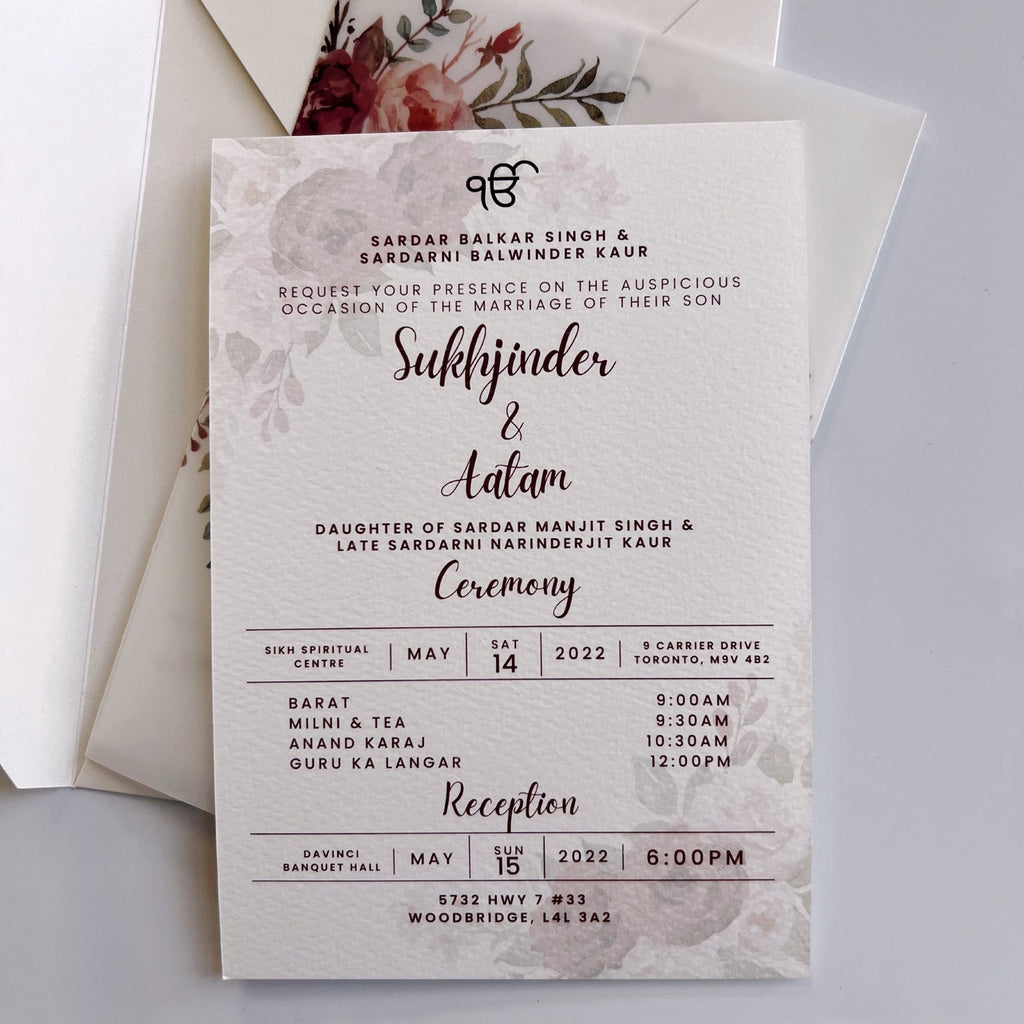 Burgundy Vellum Wedding Invitations with Envelopes, Personalised Elegant Wedding Cards Party & Celebration Picky Bride
