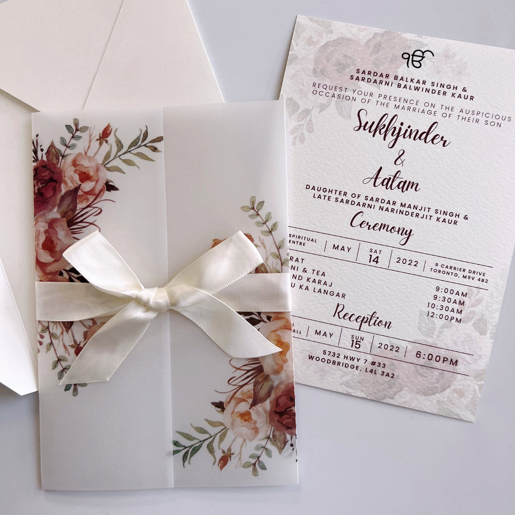 Burgundy Vellum Wedding Invitations with Envelopes, Personalised Elegant Wedding Cards Party & Celebration Picky Bride