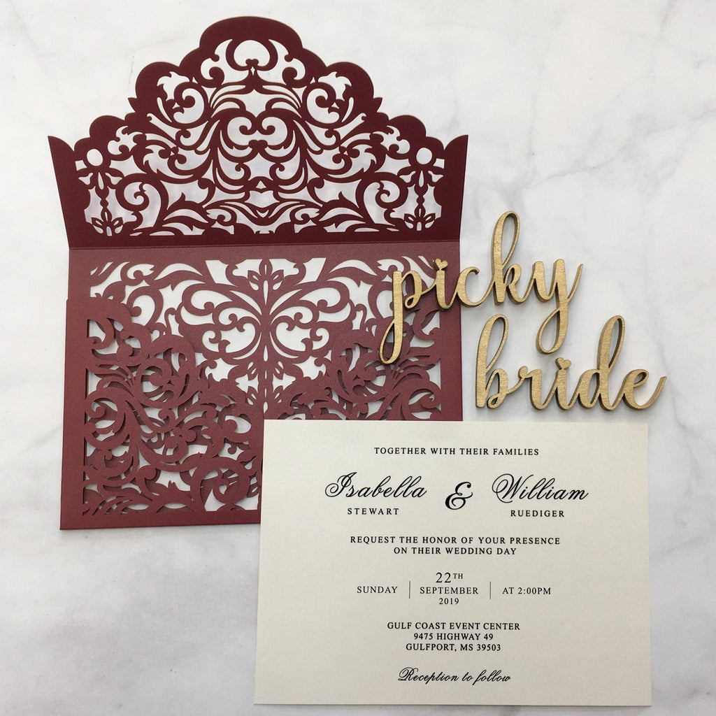 Burgundy Wedding Invitation Set Pocket Wedding Invitations With Burgundy Envelopes Picky Bride Burgundy 30 x $3.5 ea.