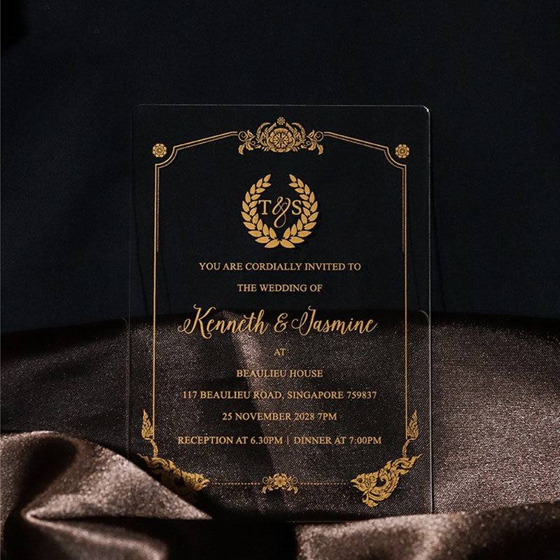 Clear Acrylic Wedding Invitations Customized Monogram Design, Print Wh