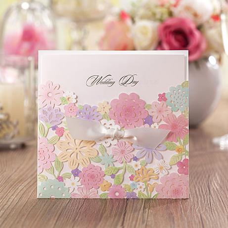 Colorful Flower Wedding Cards; Spring Laser Cut Floral Wedding Invitation Cards - Set of 50pcs Picky Bride
