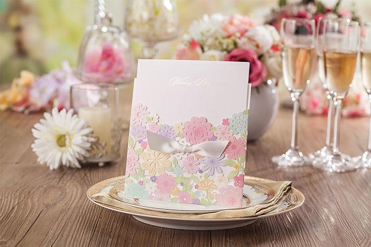 Colorful Flower Wedding Cards; Spring Laser Cut Floral Wedding Invitation Cards - Set of 50pcs Picky Bride