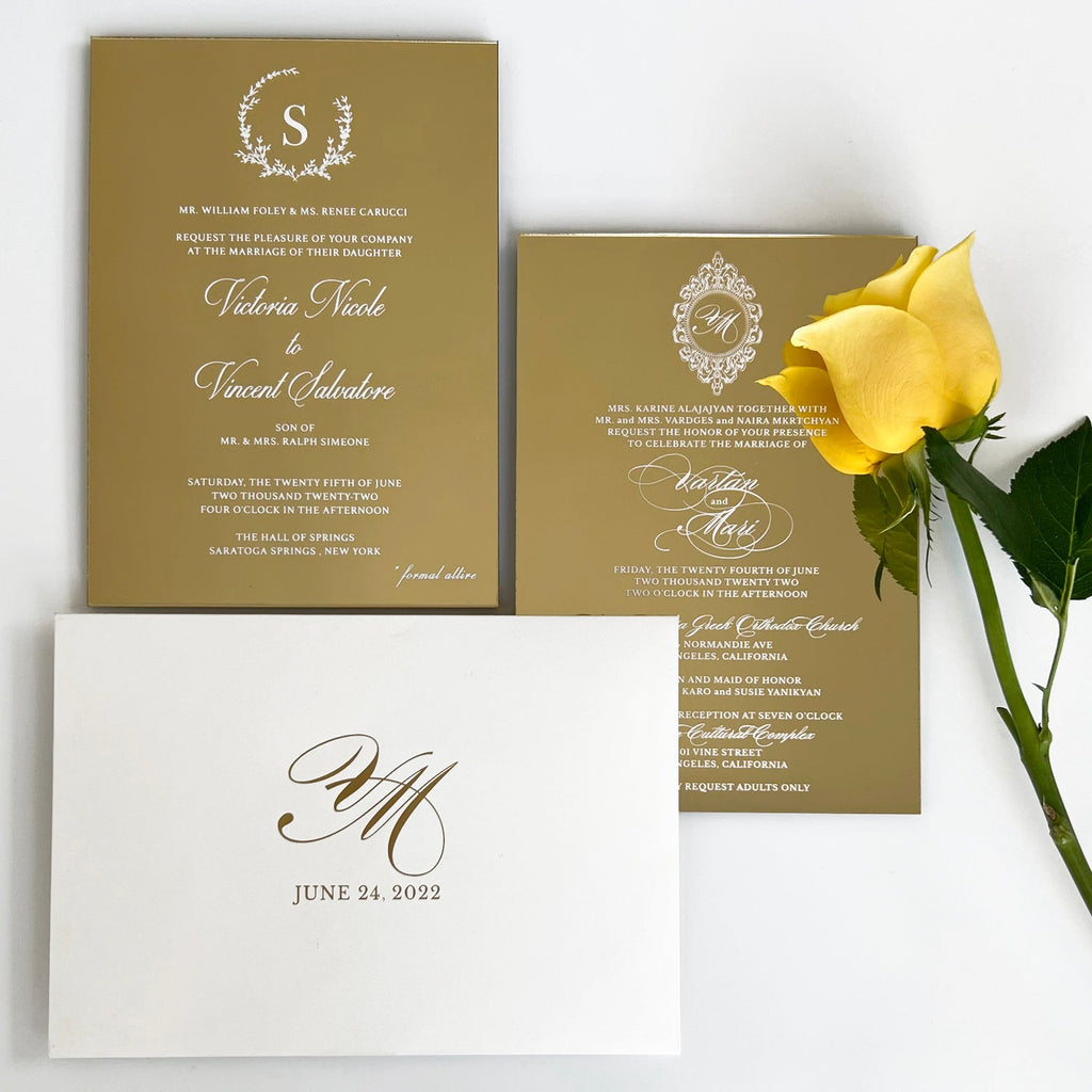 Copy of Gold Mirror Acrylic Wedding Invitations Mirror Invitation Card Luxury Wedding Idea Picky Bride