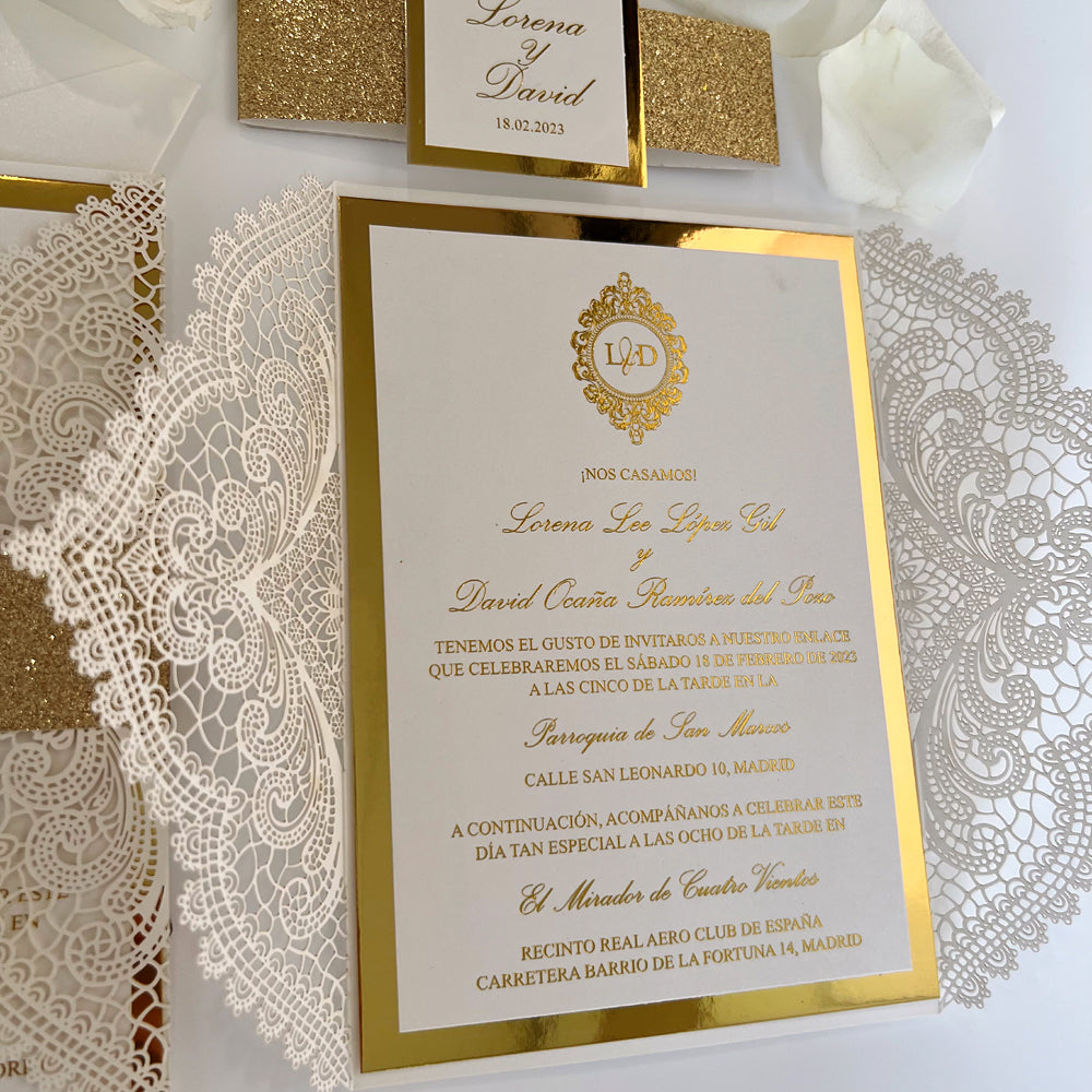 Customized Gold Foil Wedding Invitations with Glitter Bellyband and Envelopes Wedding Ceremony Supplies Picky Bride 