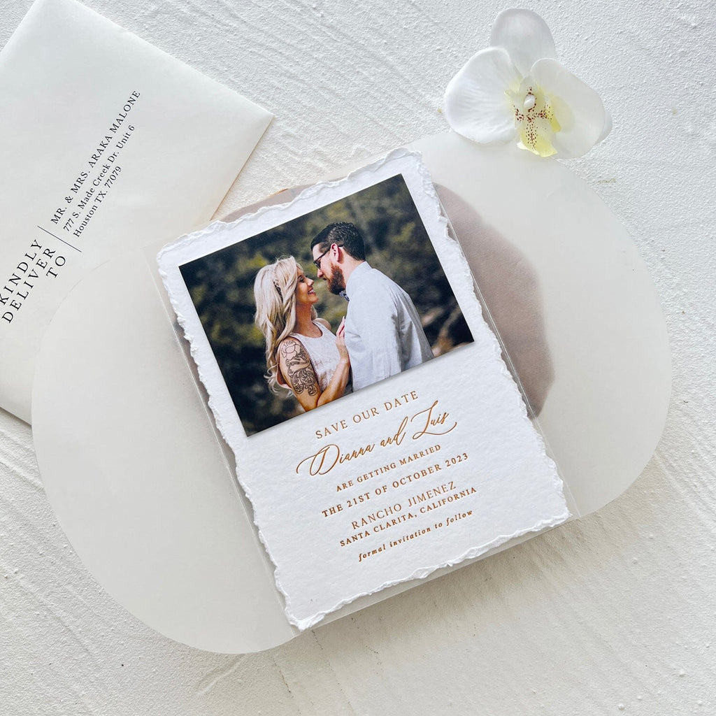 Deckle Edge Photo Wedding Invitation, Letterpress Printing Invitations, Hand Torn Edges Invites with Wax Seal Wedding Ceremony Supplies Picky Bride 