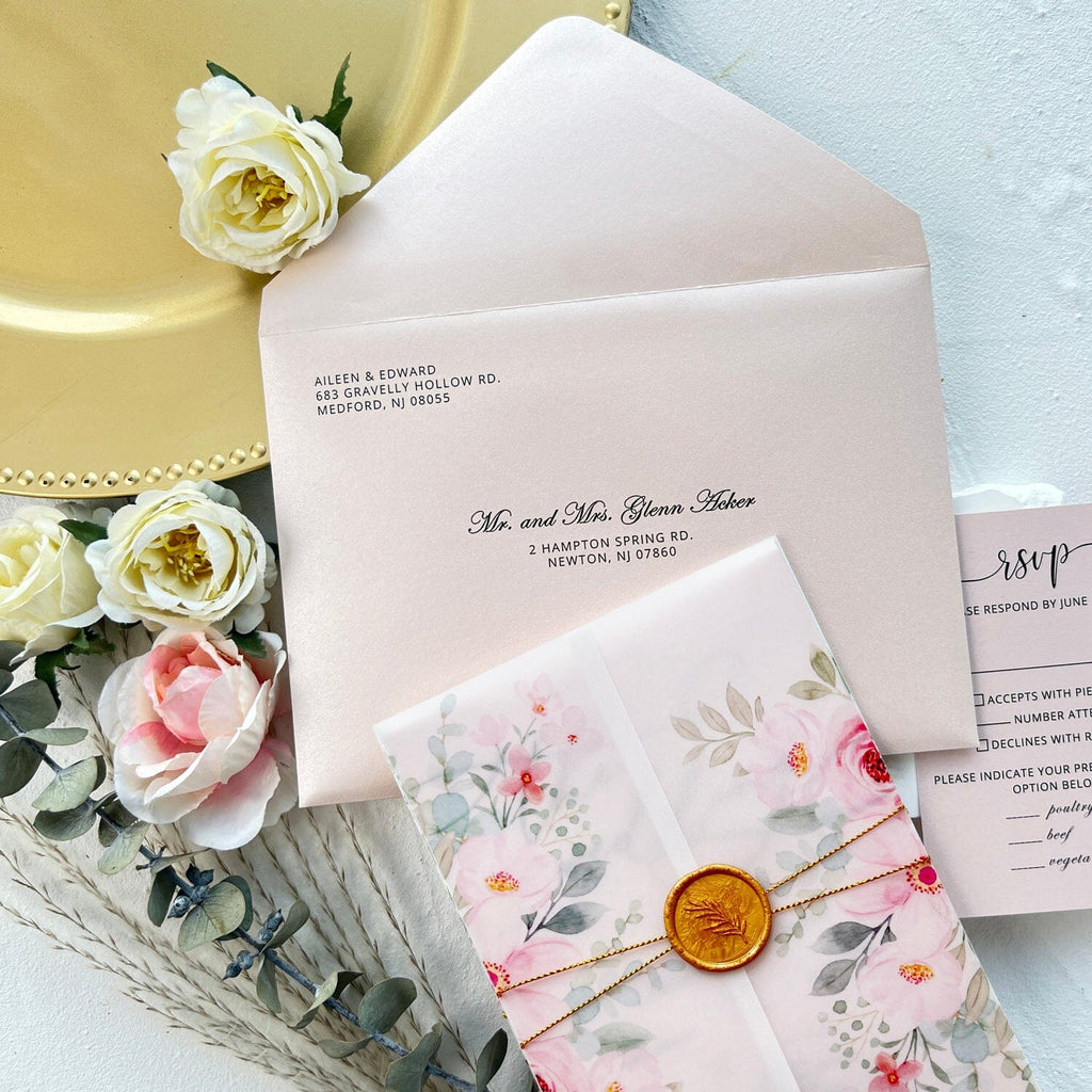 Elegant Blush Pink Wedding Invitation Suite, Wedding Ceremony Program with RSVP, Semi-Transparent Wedding Ceremony Supplies Picky Bride