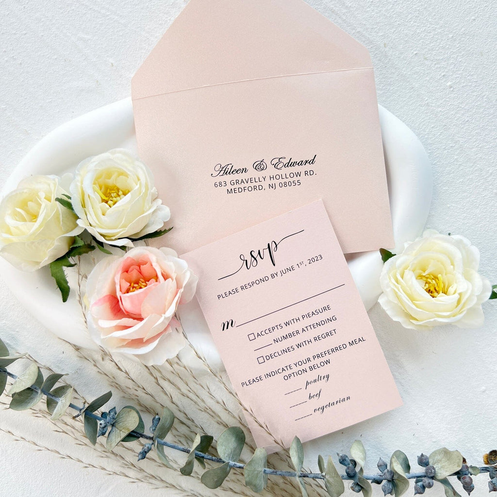 Elegant Blush Pink Wedding Invitation Suite, Wedding Ceremony Program with RSVP, Semi-Transparent Wedding Ceremony Supplies Picky Bride