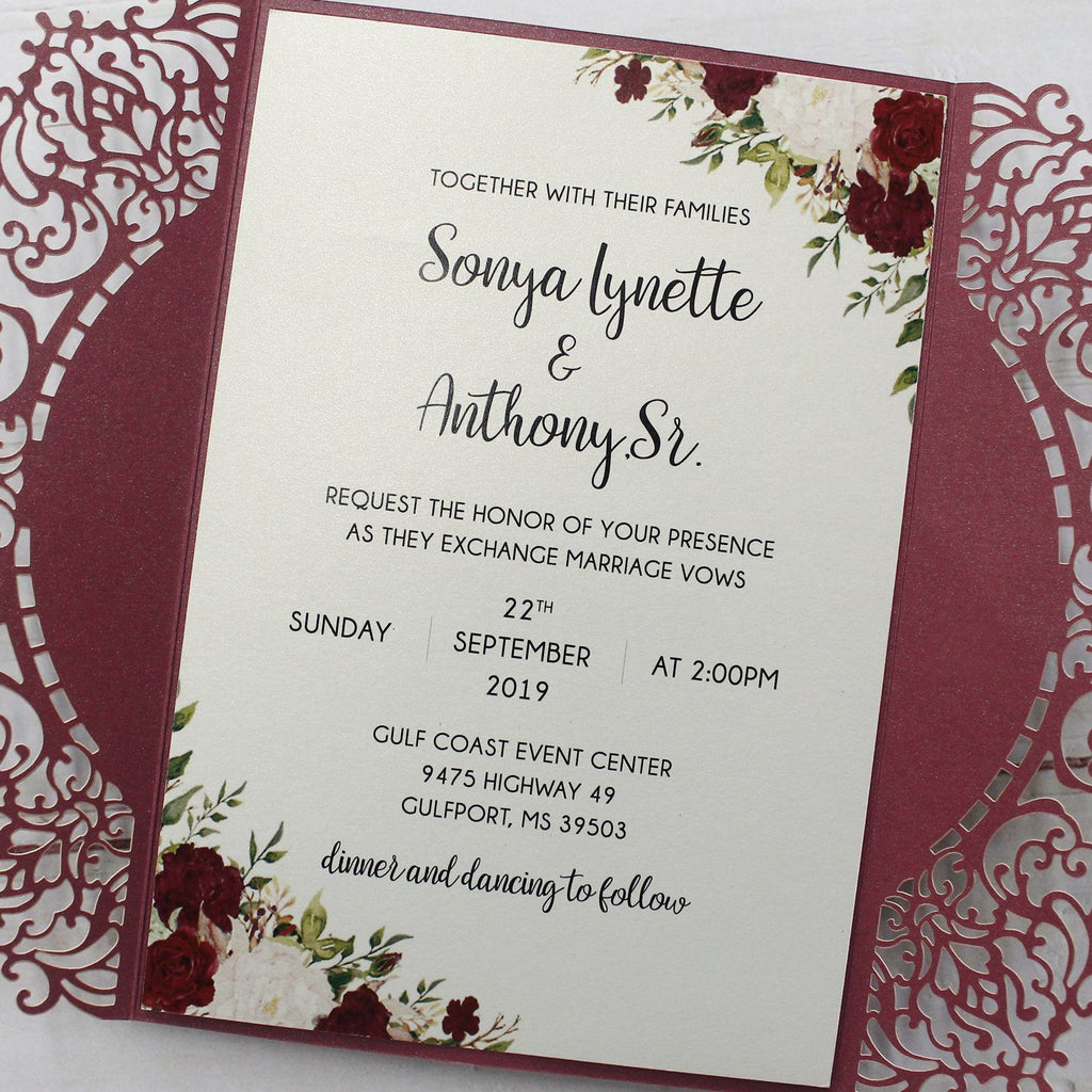 Elegant Burgundy Lace Wedding Invitation, Bridal Shower Invitation Picky Bride