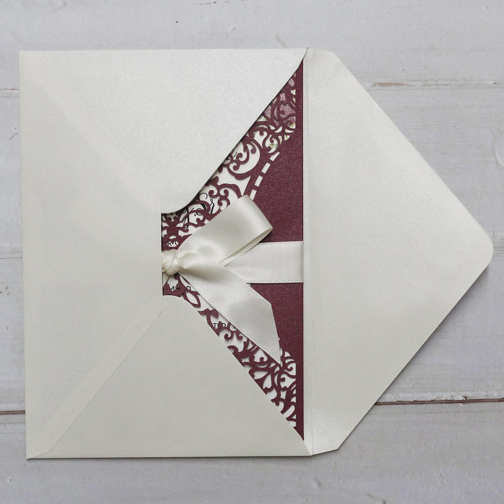 Elegant Burgundy Lace Wedding Invitation, Bridal Shower Invitation Picky Bride