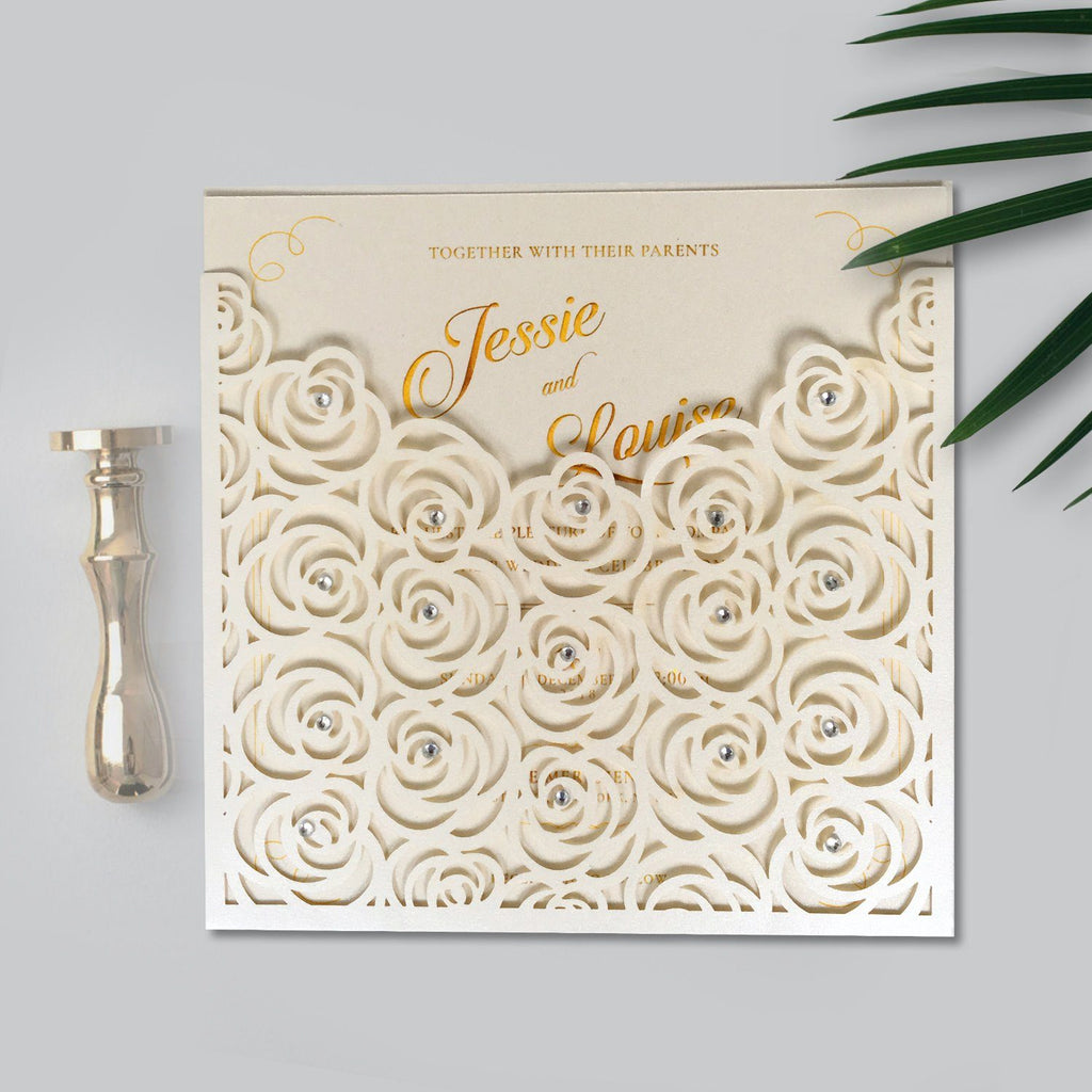 Elegant Floral Pocket Wedding Invite Cards for Rose Wedding Theme Picky Bride