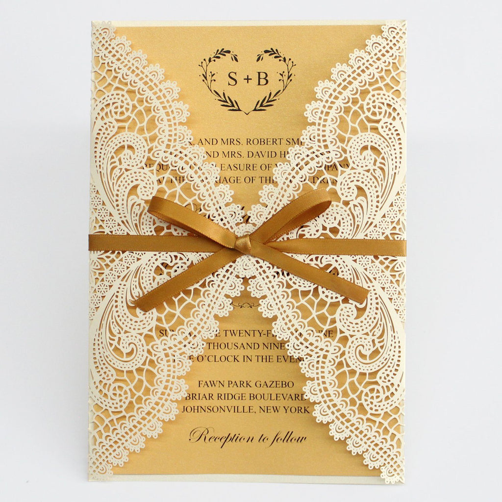 Elegant Golden Invitations for Wedding Vintage Invitations with RSVP Cards Picky Bride 