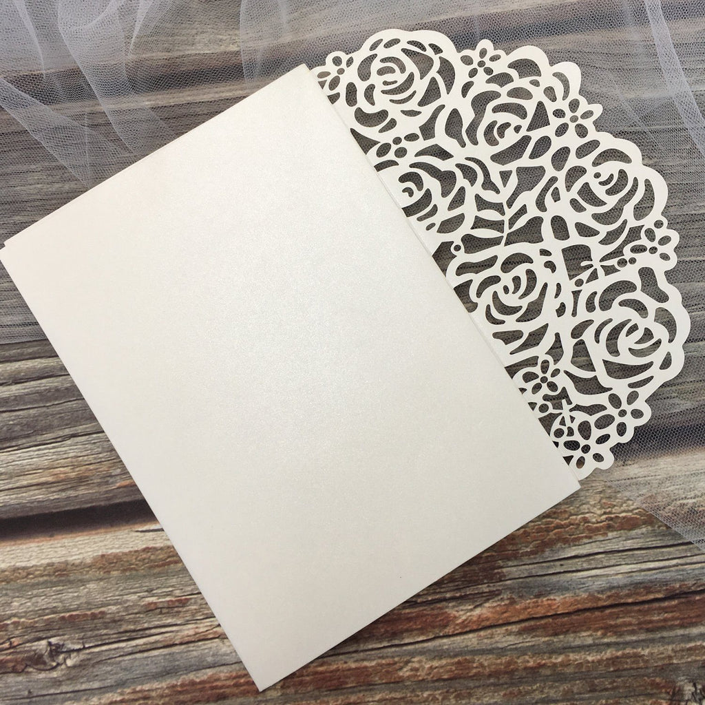 Elegant Ivory Wedding Cards Rose Laser Cut Invitations with RSVP Cards Picky Bride