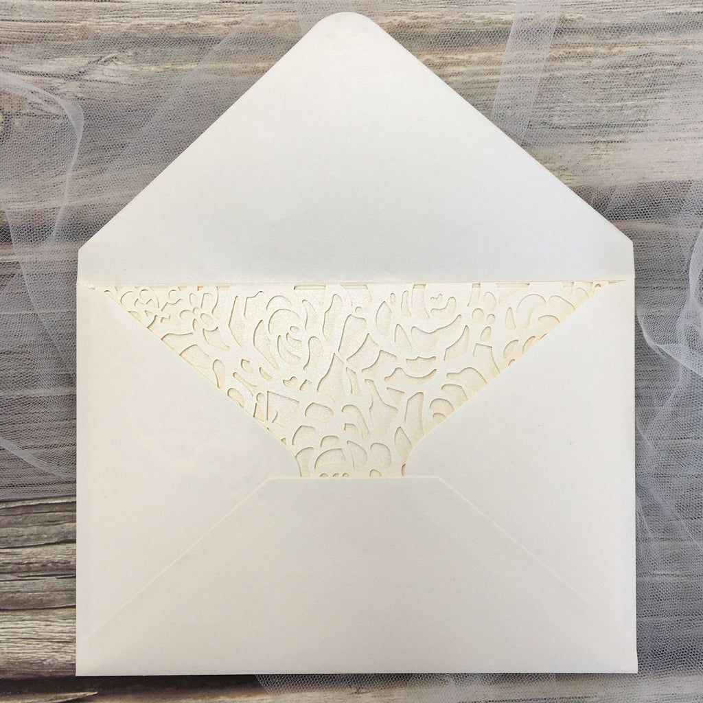 Elegant Ivory Wedding Cards Rose Laser Cut Invitations with RSVP Cards Picky Bride
