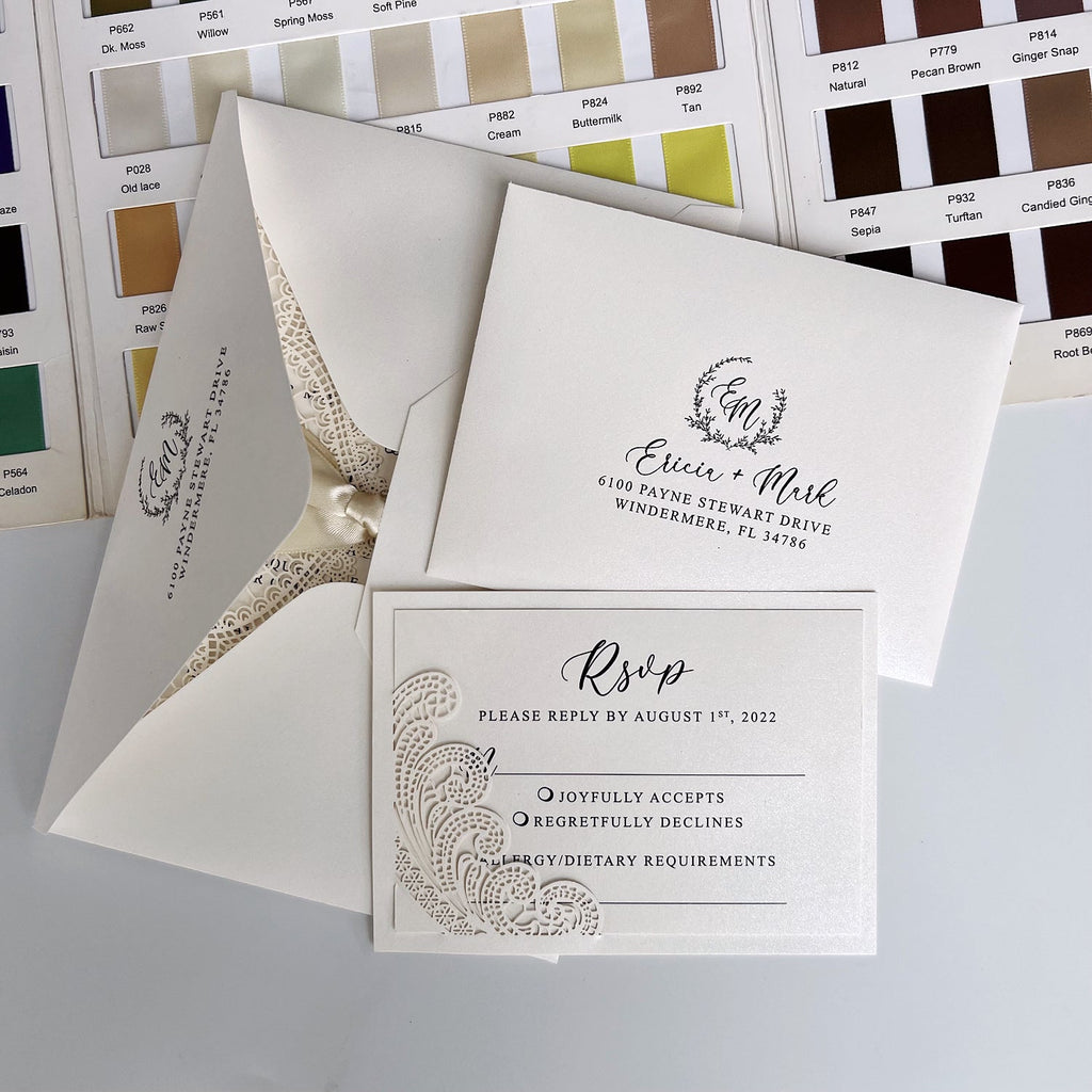 Elegant Lace Wedding Invitation Set Customized Wedding Cards with Lace Wraps Wedding Ceremony Supplies Picky Bride