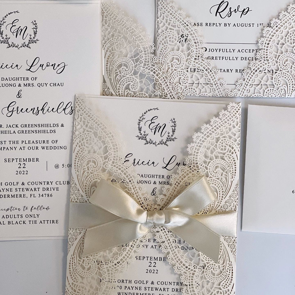 Elegant Lace Wedding Invitation Set Customized Wedding Cards with Lace Wraps Wedding Ceremony Supplies Picky Bride