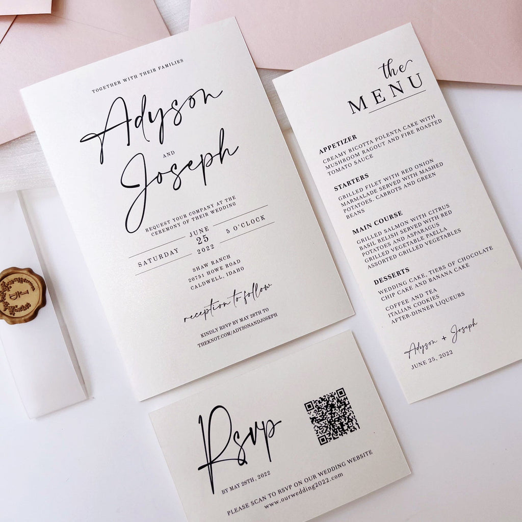 Elegant Lace Wedding Invitation Set with Wax Seal Belly Band, Pale Pink Lace Wraps Wedding Ceremony Supplies Picky Bride