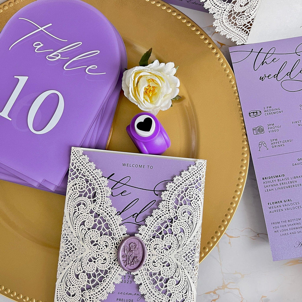 Elegant Lavender Wedding Invitation, Customized Lace Invite Cards, Wedding Ceremony Program Wedding Ceremony Supplies Picky Bride