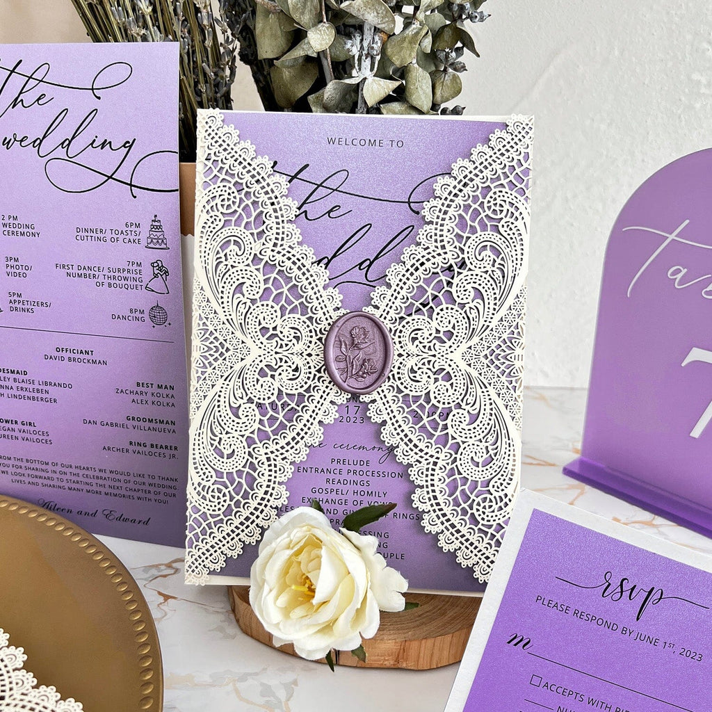Elegant Lavender Wedding Invitation, Customized Lace Invite Cards, Wedding Ceremony Program Wedding Ceremony Supplies Picky Bride