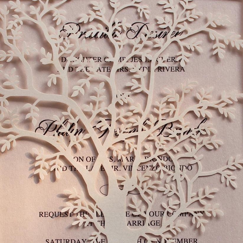 Elegant Wedding Invitations with Custom Printing, Vintage Tree Invitation Pink Invites Picky Bride