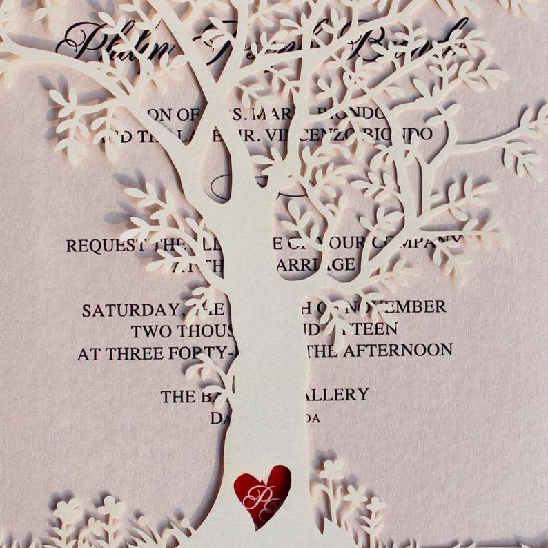 Elegant Wedding Invitations with Custom Printing, Vintage Tree Invitation Pink Invites Picky Bride