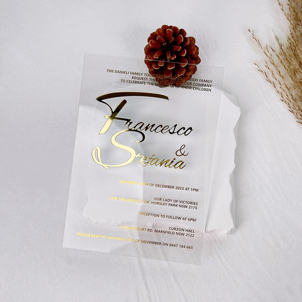 Embossed Bride Groom Names Transparent Acrylic Invitations, Gold Foil Printed Wedding Invitation Cards Wedding Ceremony Supplies Picky Bride