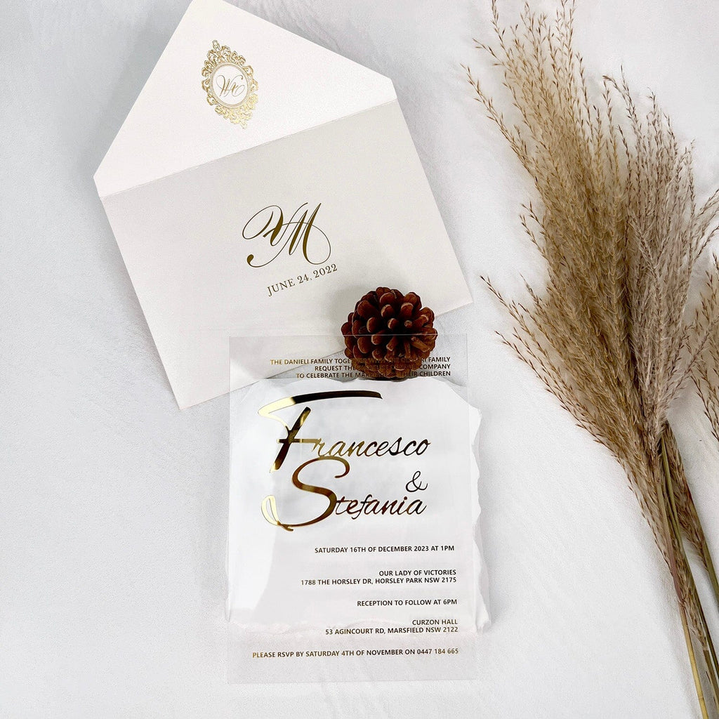 Embossed Bride Groom Names Transparent Acrylic Invitations, Gold Foil Printed Wedding Invitation Cards Wedding Ceremony Supplies Picky Bride