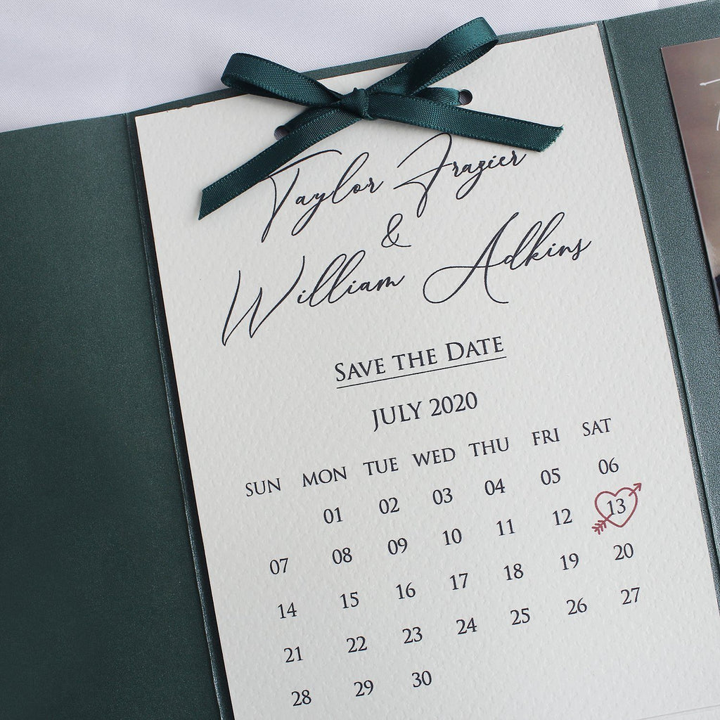 Emerald Green Pocket Wedding Invitations Modern Calligraphy Wedding Cards Customized Invitations with Photo Picky Bride