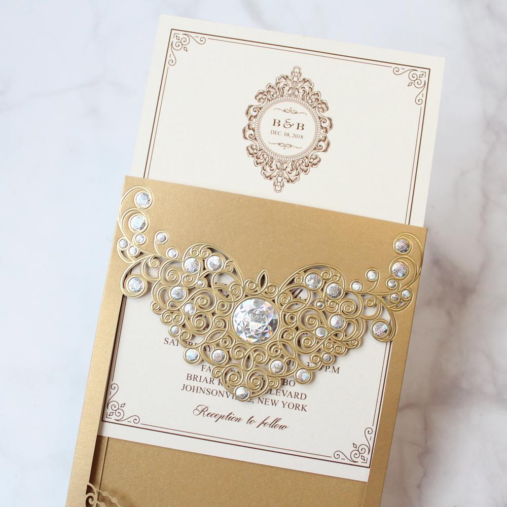 European Lace Wedding Invitation Gold PB2000-G Picky Bride