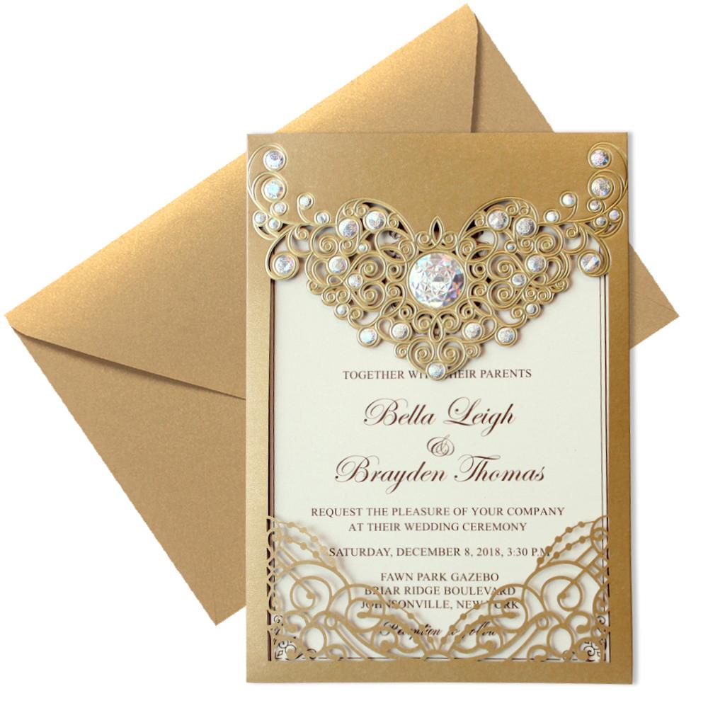 European Lace Wedding Invitation Gold PB2000-G Picky Bride