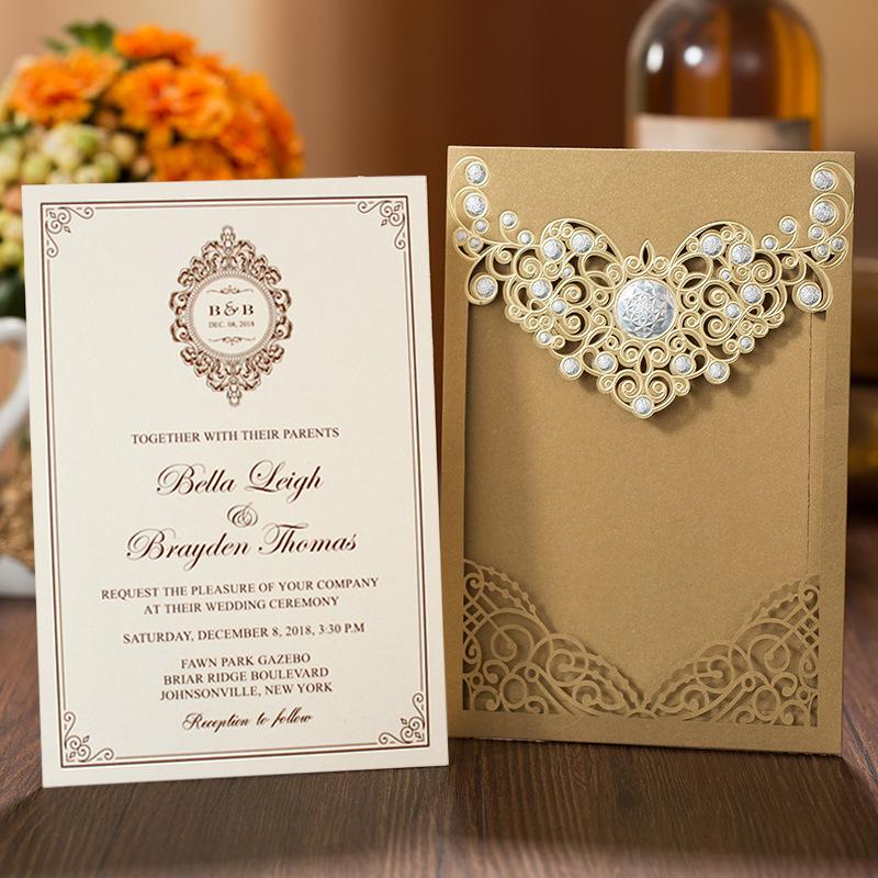 European Lace Wedding Invitation Gold PB2000-G Picky Bride